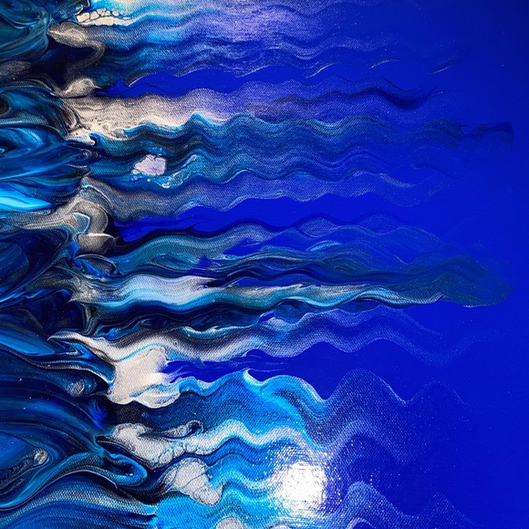 ❌SOLD❌painted 20x20 abstract Acrylic fluid art canvas painting blue metallic - Picture 4 of 10